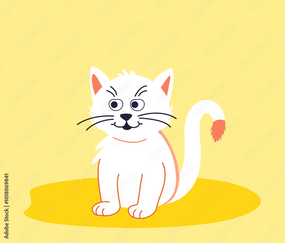 Happy Cute cat is sitting at home. A cozy rug. A cozy house. Vector illustration in a flat style. For printing on cup, t-shirts or Greeting card. Happy Cute cat is sitting at home. A cozy rug. A cozy house. Vector illustration in a flat style. For printing on cup, t-shirts or Greeting card.