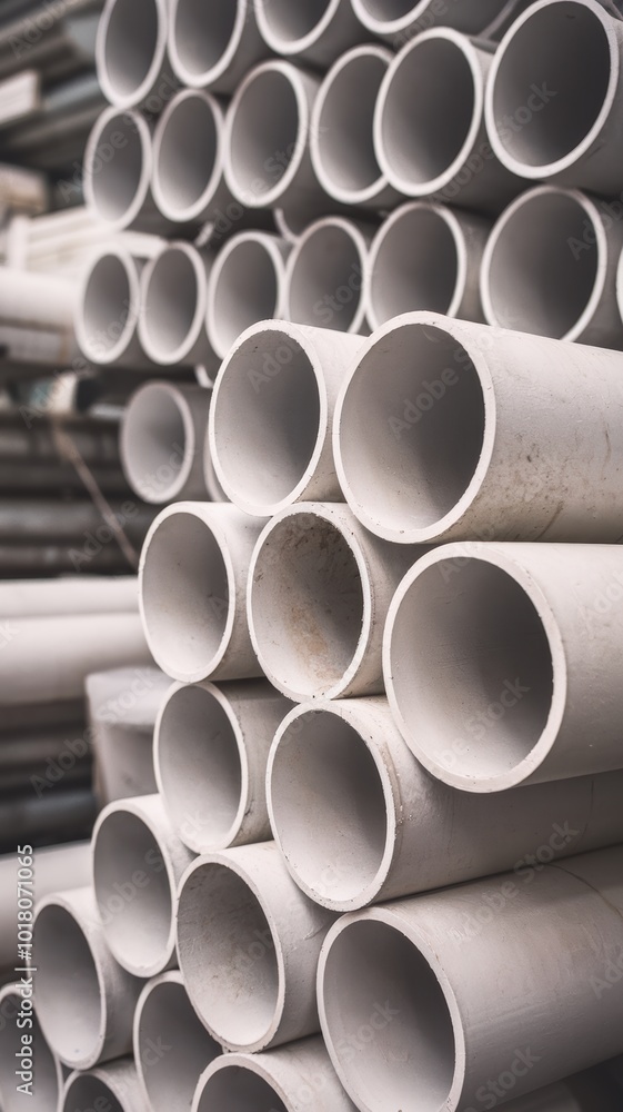 Stacks of Gray Pipes in Industrial Setting Stacks of Gray Pipes in Industrial Setting