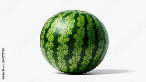  Watermelon shaped like egg on white background with green leafy pattern