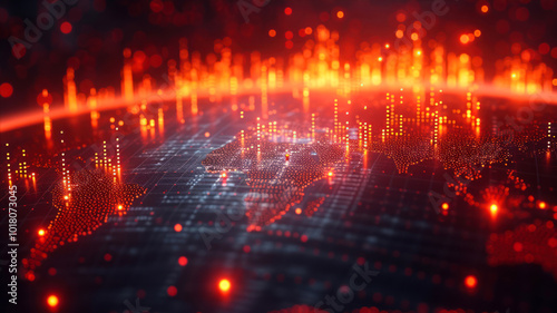 Global finance visualization with a vibrant world map emphasizing financial market data and trends in a dynamic digital environment