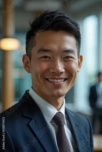 Young man with a professional appearance, wearing a suit and tie, is smiling at the camera.