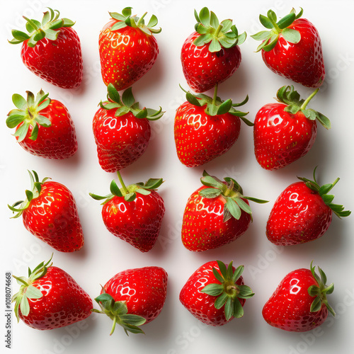 Freshly picked strawberries arranged in a delightful pattern showcasing their vibrant color and natural allure