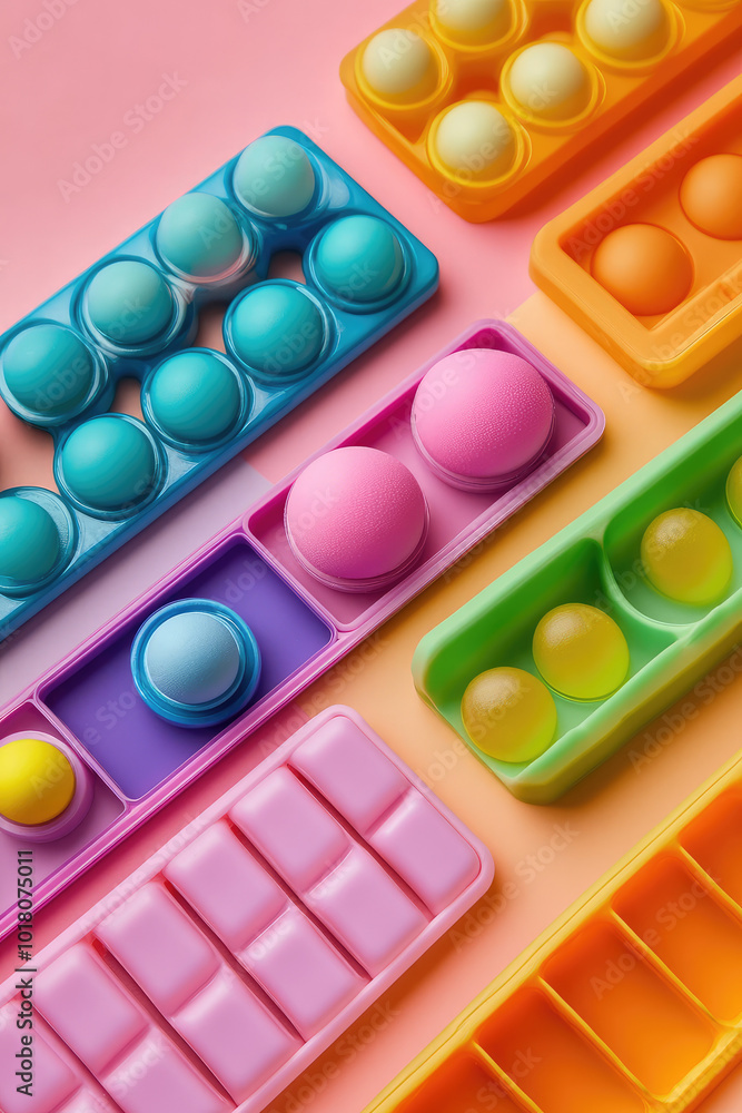 Different Sensory anti-stress toys assortment on simple color background Different Sensory anti-stress toys assortment on simple color background
