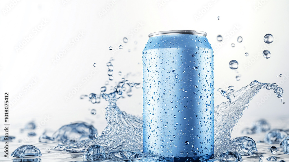 blank can of energy drink with water splash blank can of energy drink with water splash