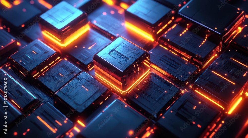 Futuristic close-up of glowing circuit elements with neon lighting, perfect for technology and digital themes. Futuristic close-up of glowing circuit elements with neon lighting, perfect for technology and digital themes.