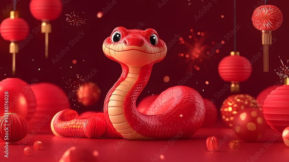 Obraz premium Year of the Snake, Lunar New Year Illustration