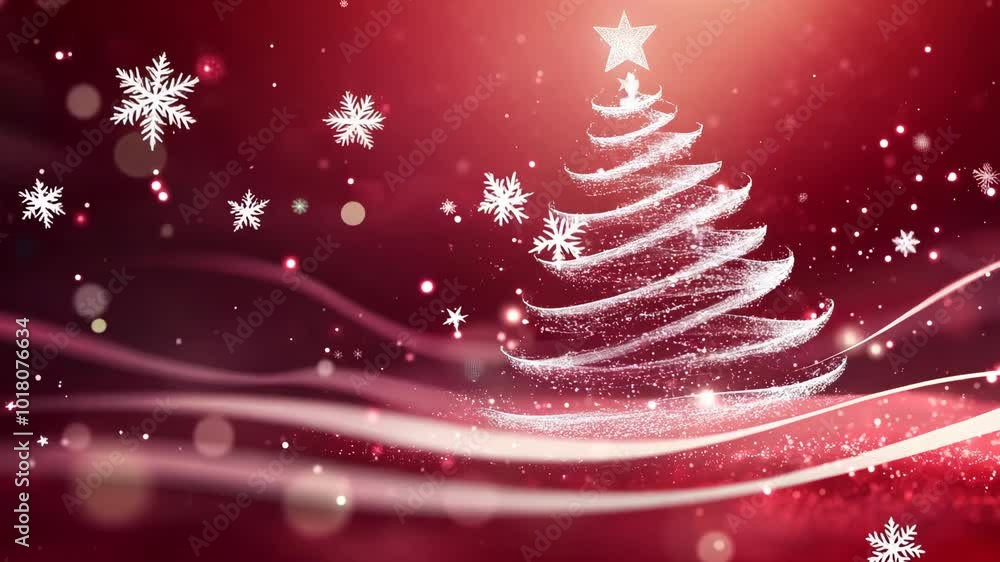 A vector Christmas tree in white on a red background with swirls. A vector Christmas tree in white on a red background with swirls.