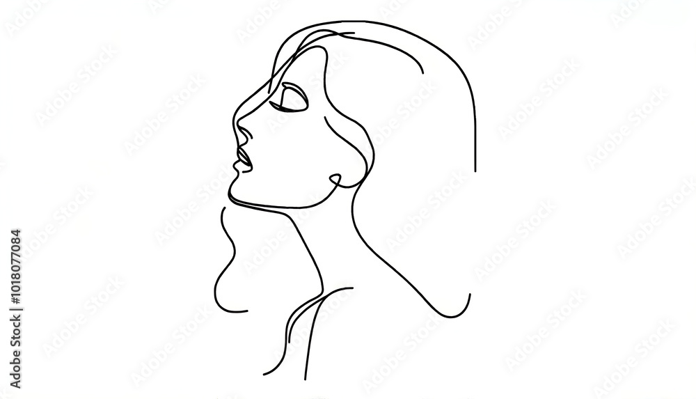 A minimalistic line art illustration of a woman's profile in black on a white background A minimalistic line art illustration of a woman's profile in black on a white background