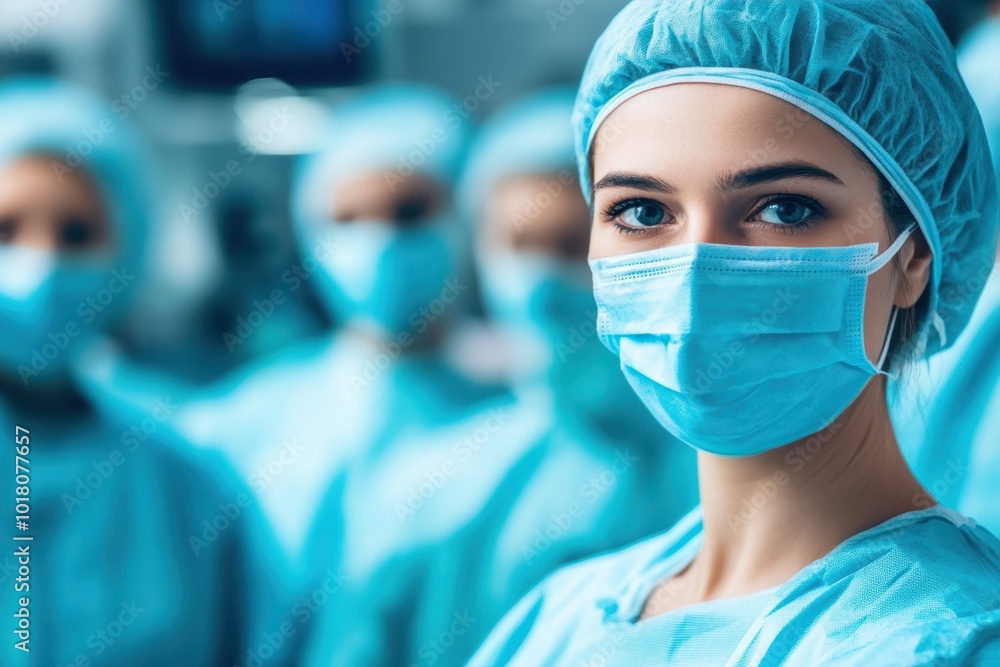 Confident female surgeon with medical team in operating room Confident female surgeon with medical team in operating room