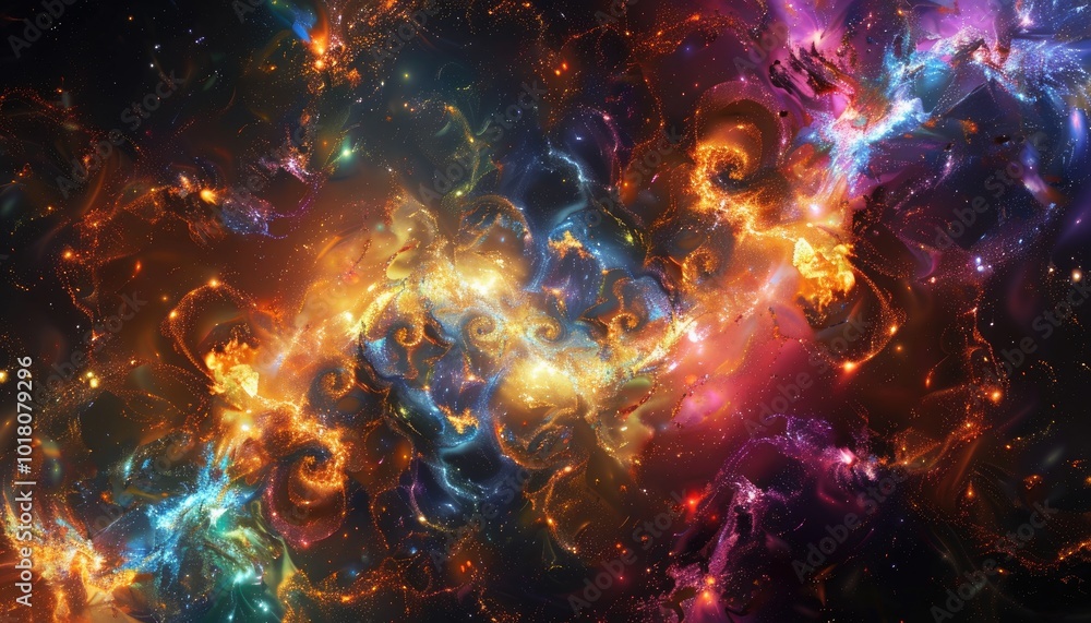 Abstract Cosmic Nebula with Swirling Colors and Glittering Stars Abstract Cosmic Nebula with Swirling Colors and Glittering Stars