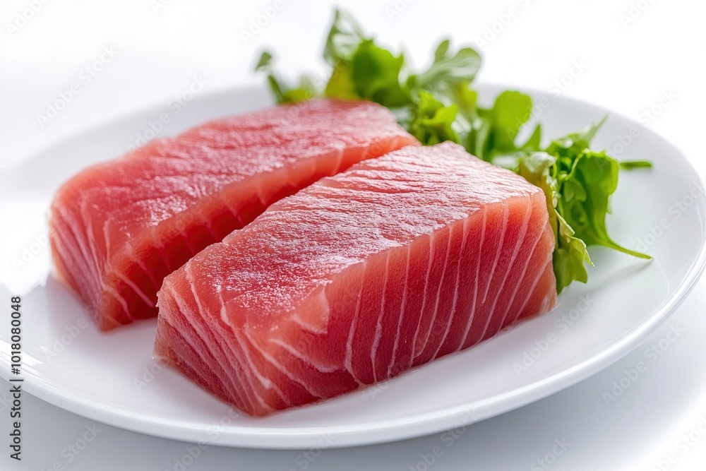 Tuna,Canned fish on white plate - generative ai Tuna,Canned fish on white plate - generative ai