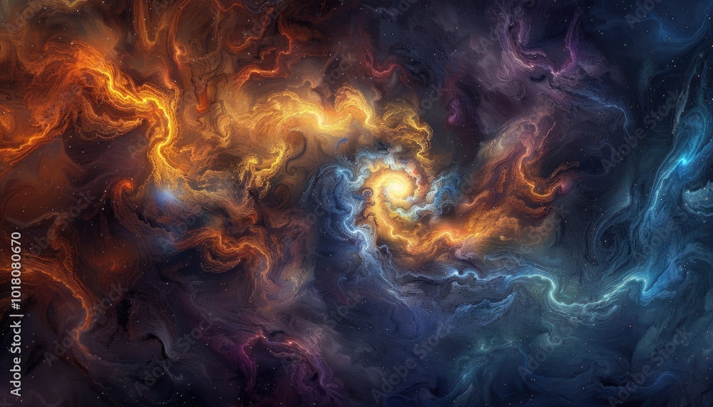 Fototapeta premium Abstract swirling nebula with golden and blue hues