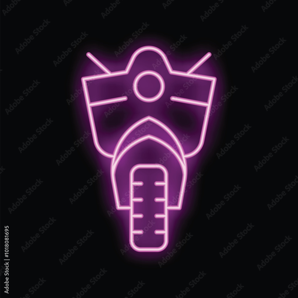 Vibrant neon sign depicting a motorcycle, illuminating the night with its purple glow Vibrant neon sign depicting a motorcycle, illuminating the night with its purple glow