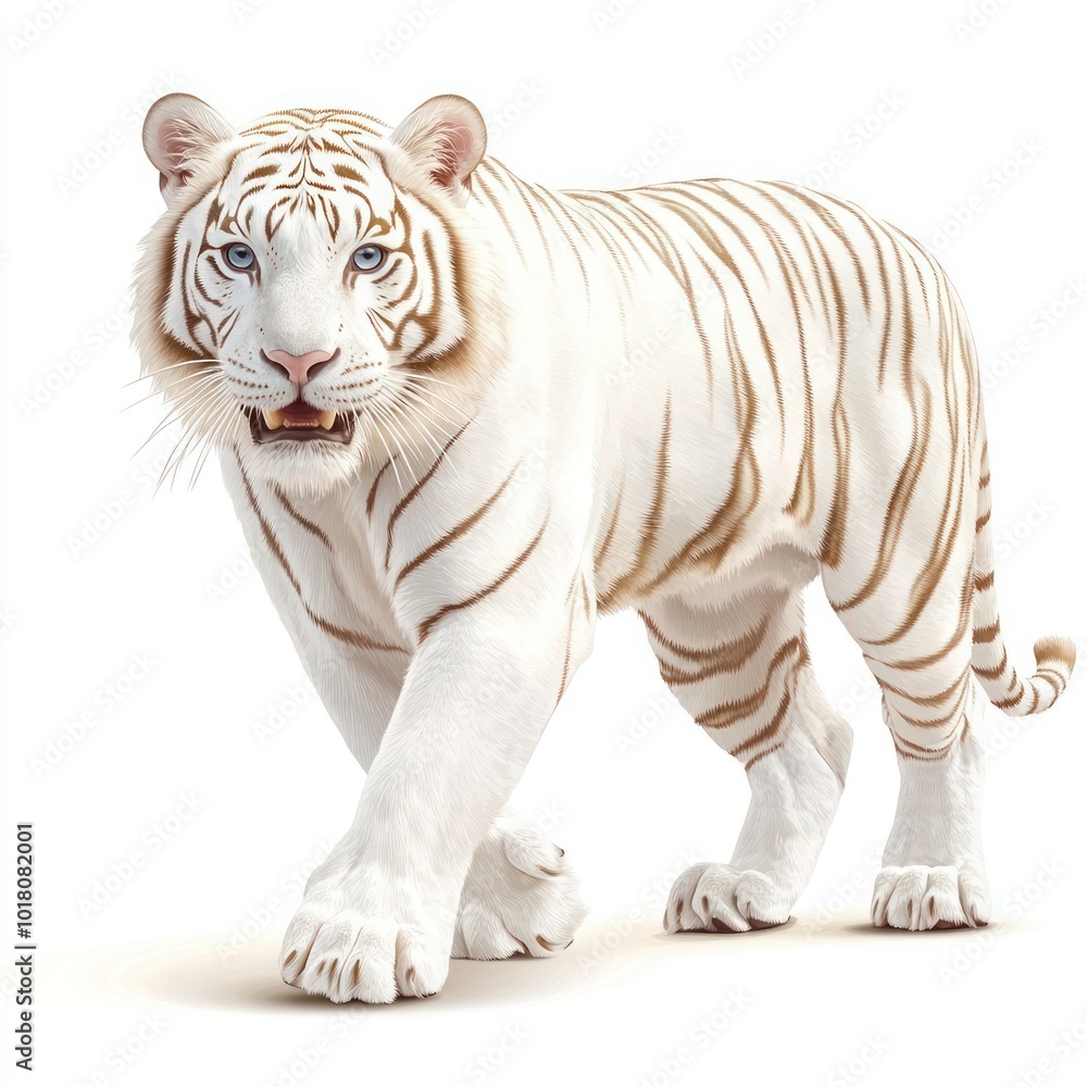 Obraz premium White Tiger Duo - Standing and Sitting Isolated on Background in Portrait