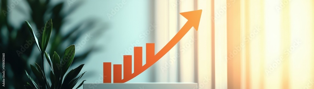 Obraz premium A rising graph shows growth against a soft, natural backdrop, symbolizing progress and financial success.