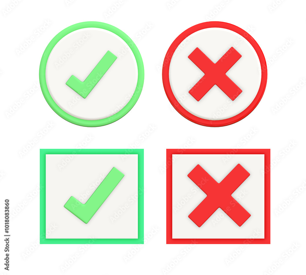 Tick and cross icon on png transparent background. A set of four simple web buttons: green check mark and red cross. Tick and cross icon on png transparent background. A set of four simple web buttons: green check mark and red cross.