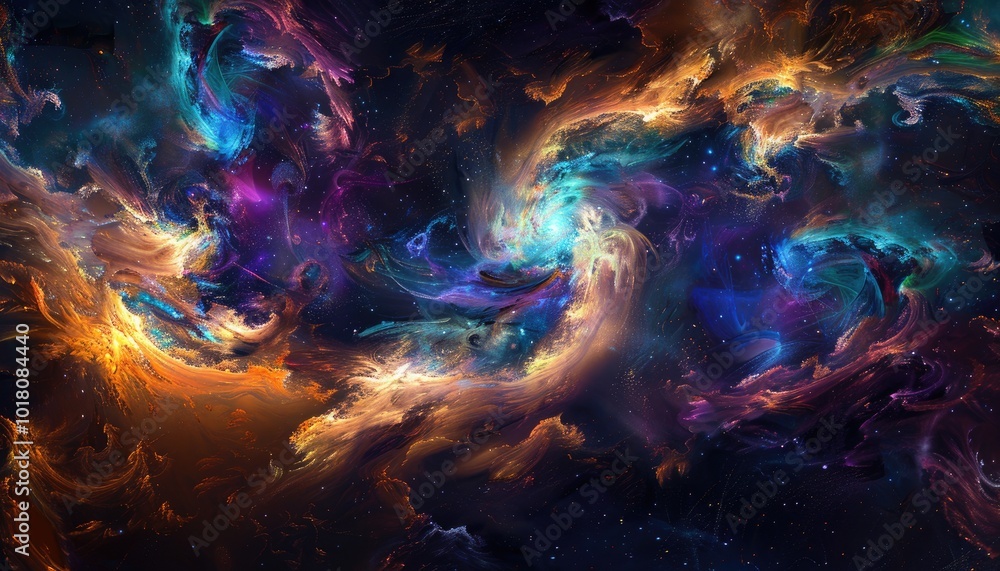Abstract Cosmic Nebula with Swirling Colors and Scattered Stars Abstract Cosmic Nebula with Swirling Colors and Scattered Stars