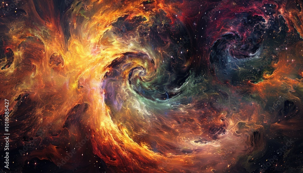 Cosmic Swirl of Fire and Smoke in a Starry Night Cosmic Swirl of Fire and Smoke in a Starry Night