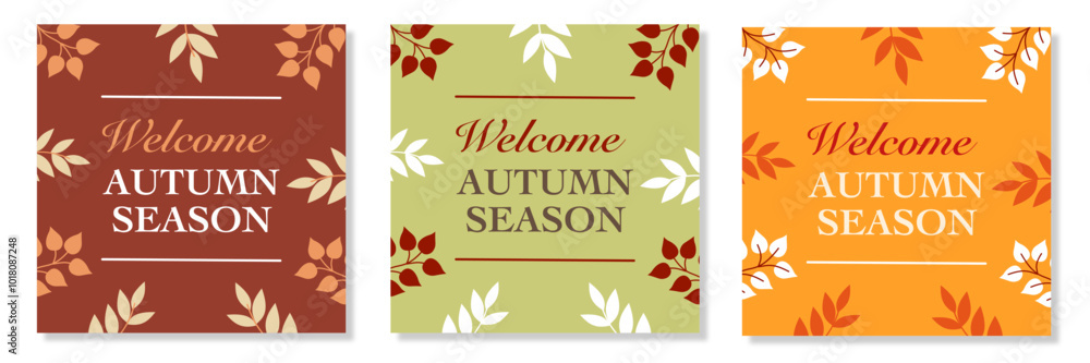 custom made wallpaper toronto digitalWelcome Autumn season. Happy thanksgiving greeting with maple leaves and square background for poster, invitation, card, flyer, cover, banner, social media, sale, advertising. Flat vector illustration