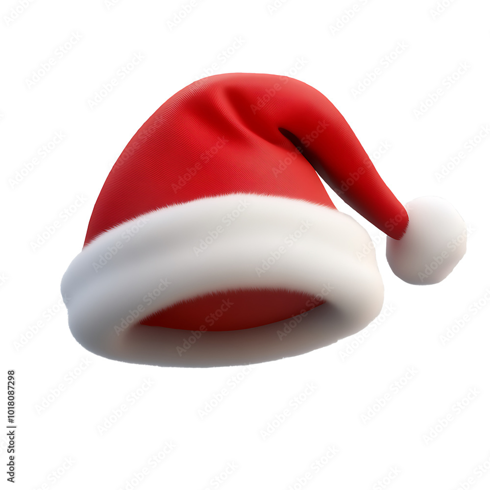 3D Cartoon Red Santa Hat Icon on White Background 3D Cartoon Red Santa Hat Icon on White Background