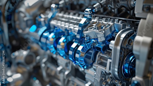 High-Tech Automotive Engine Close-Up – Advanced Engineering and Precision Technology in Manufacturing