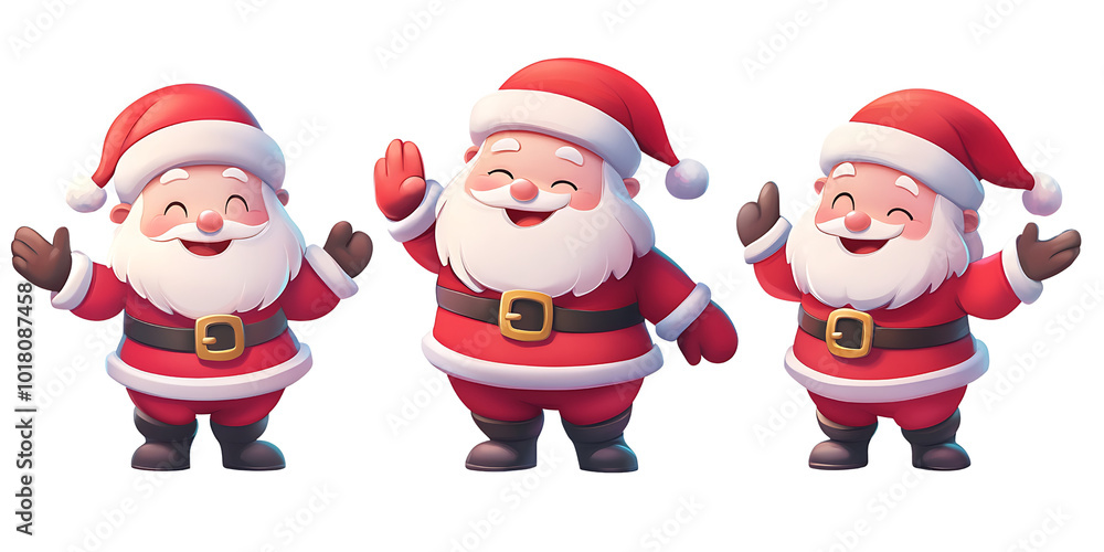 Cartoon Santa Claus Characters in Various Poses, 3D Rendered Illustration