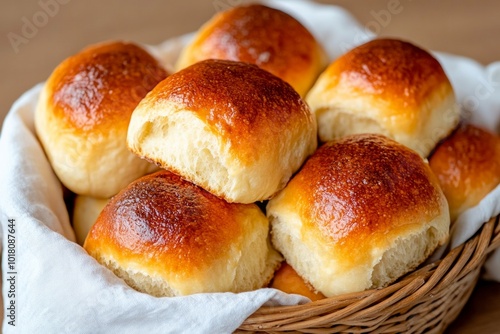 freshly baked ruddy buns in a basket