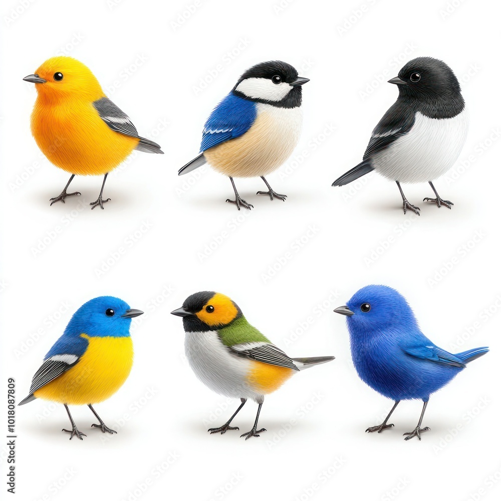 Collection of Birds: Great Tit, Blue Tit, Long-Tailed Tit Isolated on White Background – Animal Set Collection of Birds: Great Tit, Blue Tit, Long-Tailed Tit Isolated on White Background – Animal Set