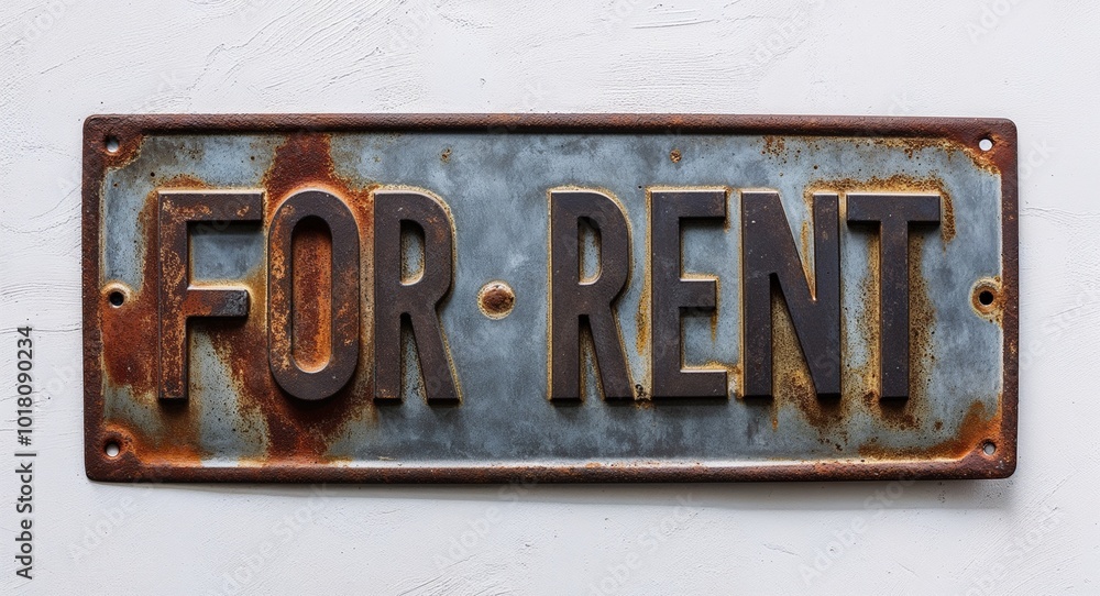 for rent lettering on antique rugged rusty metal sign on plain white background for rent lettering on antique rugged rusty metal sign on plain white background