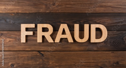 fraud lettering on wooden wall planks background