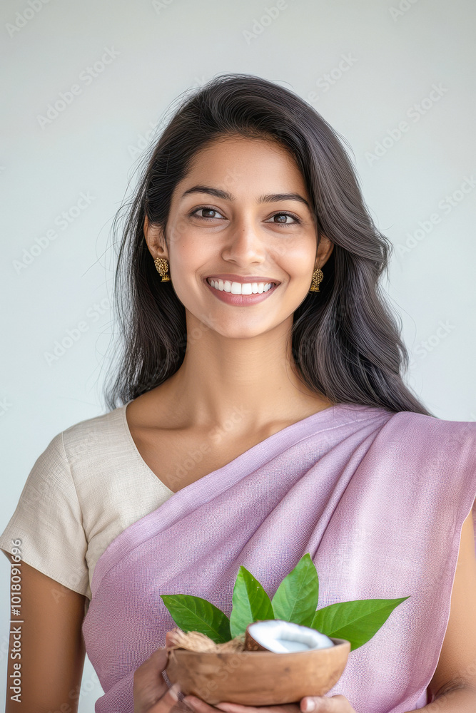 indian woman holding coconut pot on white background indian woman holding coconut pot on white background