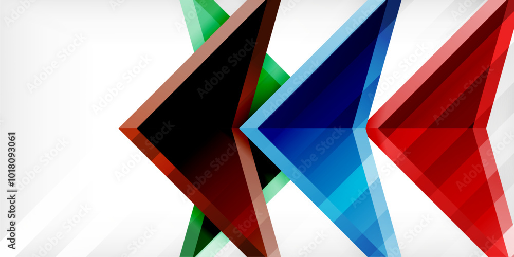 Arrows with 3d effect abstract background. Triangles on light grey backdrop Arrows with 3d effect abstract background. Triangles on light grey backdrop