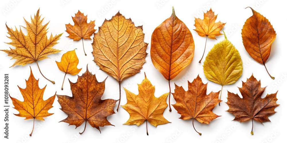 A beautiful assortment of autumn leaves on a stark white background, ideal for vector design applications and enhancing seasonal graphic projects A beautiful assortment of autumn leaves on a stark white background, ideal for vector design applications and enhancing seasonal graphic projects