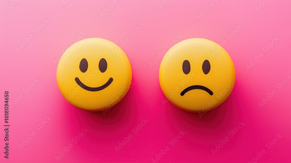 Smiley and sad face emojis on pink background Smiley and sad face emojis on pink background