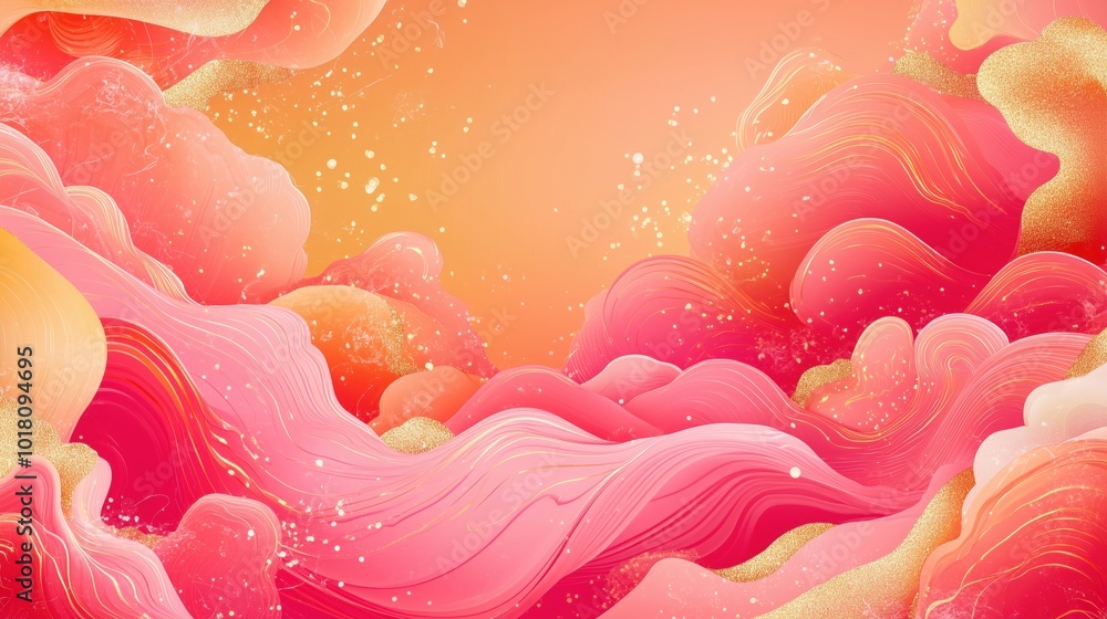 Abstract pink and orange waves with golden accents Abstract pink and orange waves with golden accents