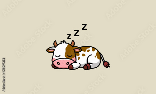 Cute cartoon cow peacefully sleeping with Zzz signs