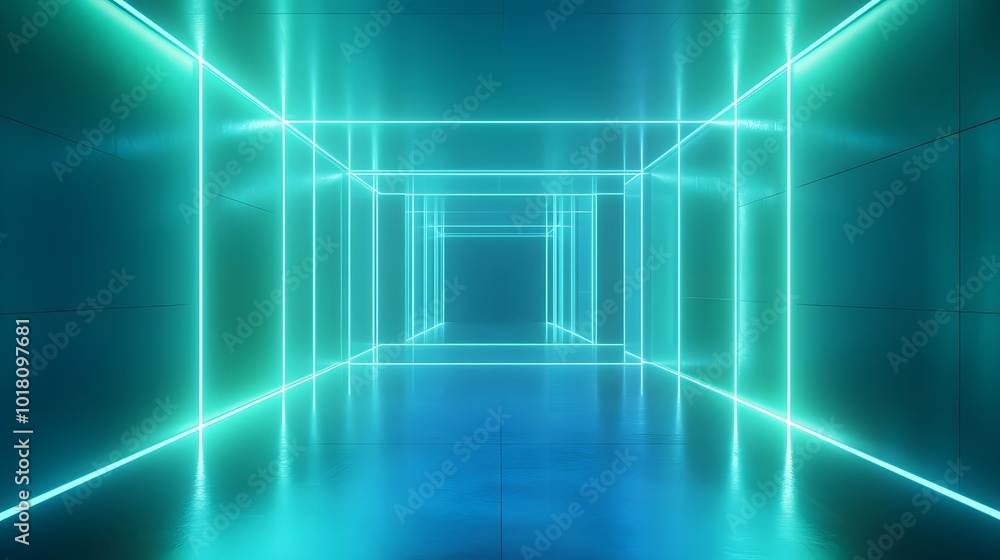 Blue-green gradient studio room, abstract background pattern, walls and floor reflect neon lights, dark tones and feel speed of digital technology connected blue-green background. Future technology.
Blue-green gradient studio room, abstract background pattern, walls and floor reflect neon lights, dark tones and feel speed of digital technology connected blue-green background. Future technology.
