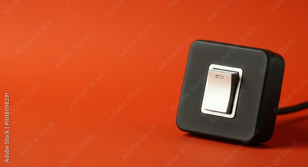 Black square light switch on red background Black square light switch on red background