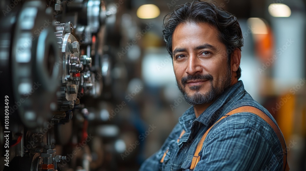 Male Engineer Working in Industrial Setting Male Engineer Working in Industrial Setting
