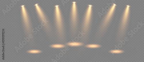 Spotlights for stage and presentations. Vector illustration.
Light sources, concert lighting, spotlights. Concert spotlight with ray-illuminated spotlights for web design.