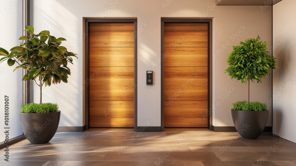 Modern classic wooden Elevator doors of office or hotel hallway, Lobby interior, corridor in house with lift,Black elegant lift for passenger or cargo elevators,copy space. Modern classic wooden Elevator doors of office or hotel hallway, Lobby interior, corridor in house with lift,Black elegant lift for passenger or cargo elevators,copy space.