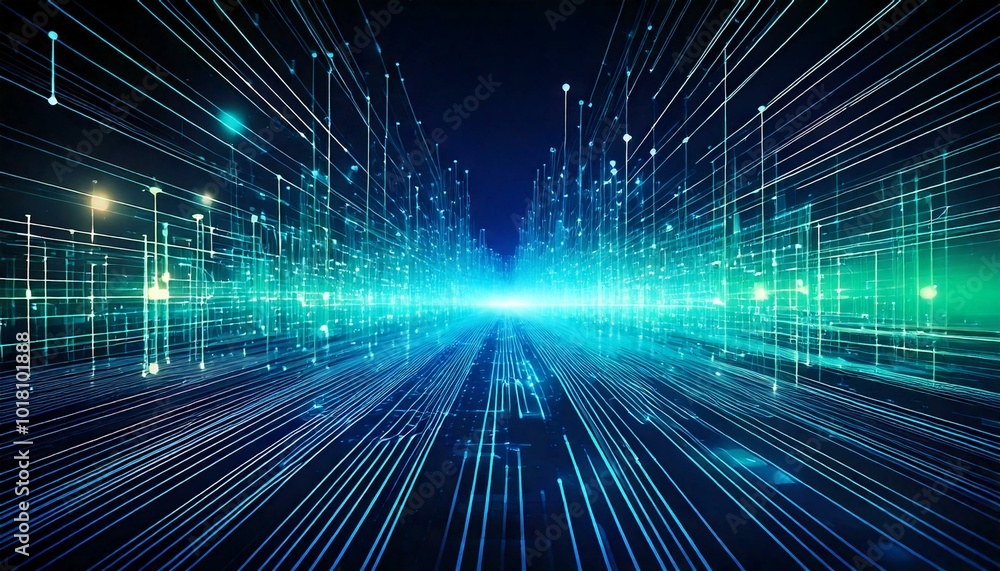 Abstract background in neon blue and green representing digital flow of data and information networks Abstract background in neon blue and green representing digital flow of data and information networks