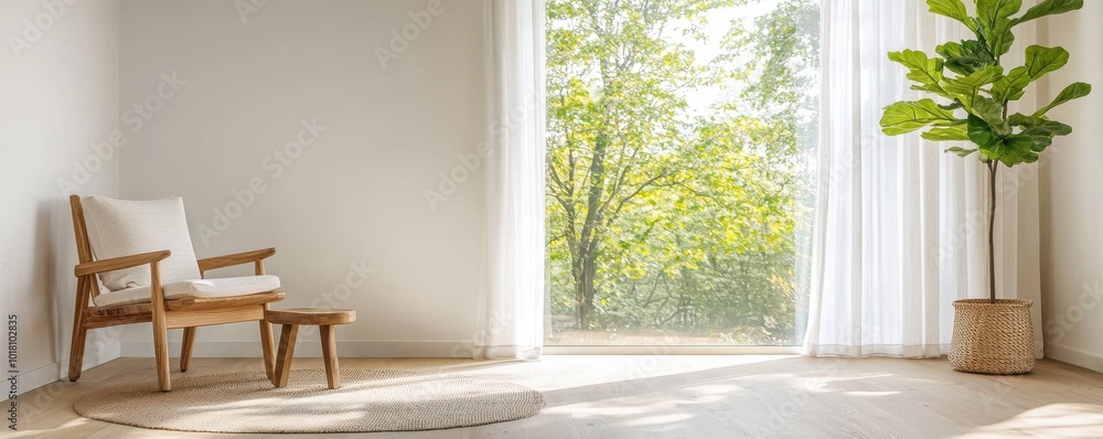 Fototapeta premium Modern living room with natural light and indoor plant.