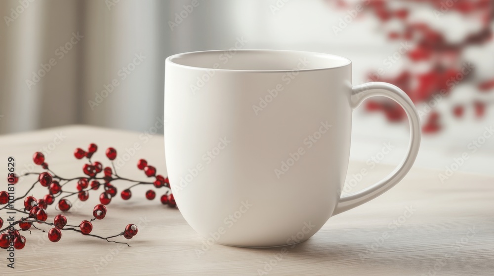 Cozy Winter Mug with Red Berries Decoration Cozy Winter Mug with Red Berries Decoration