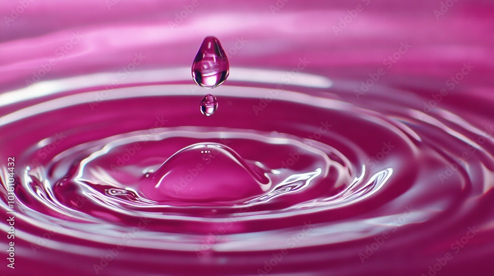 A close-up of a water droplet with a pink background and a water droplet on its bottom A close-up of a water droplet with a pink background and a water droplet on its bottom