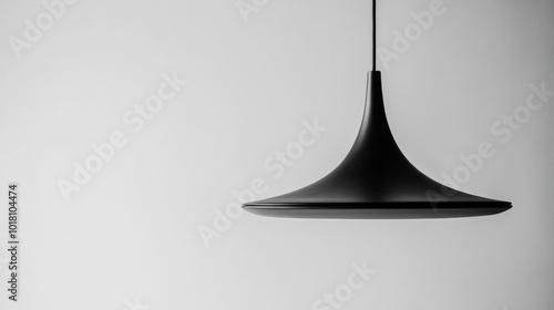 A contemporary black pendant lamp captured in isolation against a white backdrop, highlighting its stylish form and minimalist approach to interior lighting.