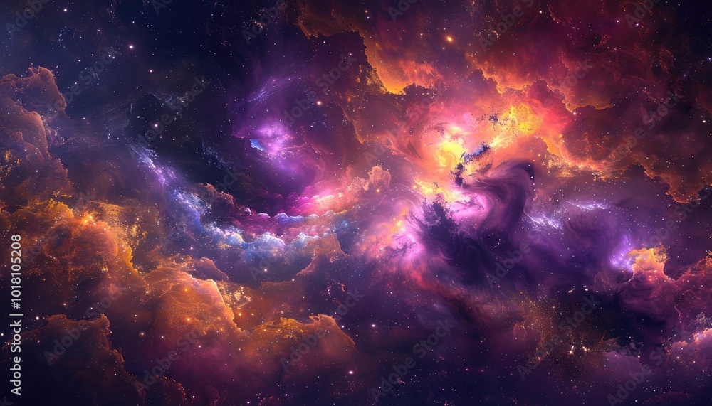 Fototapeta premium Cosmic Nebula with Swirling Gaseous Clouds and Distant Stars