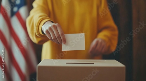 Voting process, person casting ballot in election