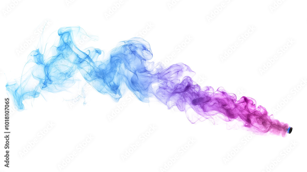 Obraz premium A colorful smoke trail with a blue, pink and purple line. The smoke trail is long and thin, and it is moving in a straight line. The colors of the smoke trail are vibrant and eye-catching