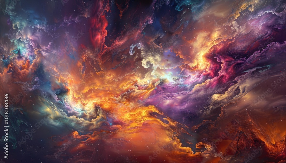 Abstract Cosmic Nebula with Swirling Colors and Stars Abstract Cosmic Nebula with Swirling Colors and Stars